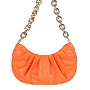 Neon Orange Chain Link Ruched Bag Purse Over the Shoulder
